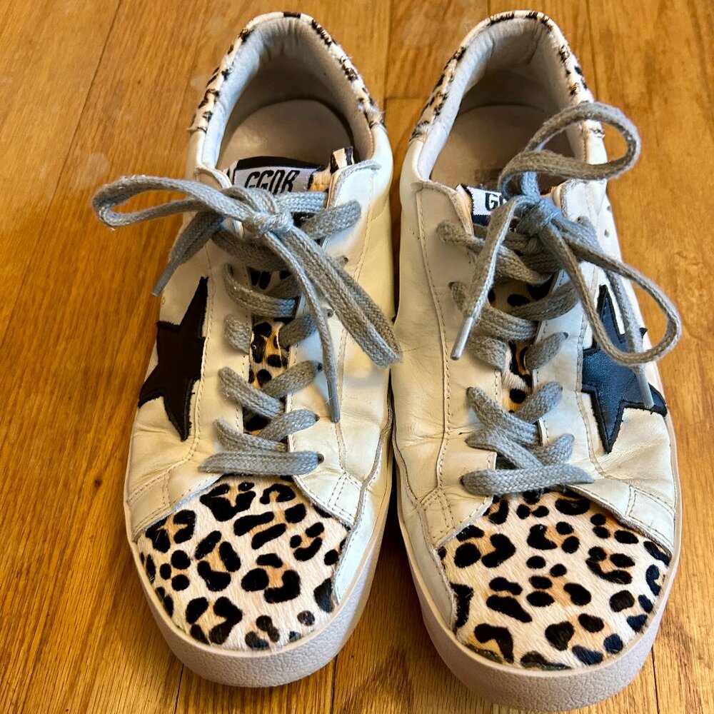 Golden Goose Leopard Print Toe Superstar Sneakers Size 12.